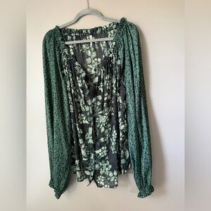 Free People Green Floral boho top size M